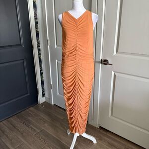 House of Harlow 1960 Orange Ruched V-Neck Maxi Dress